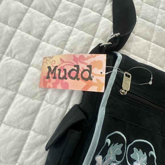 MUDD Messenger Bag Retro Y2K Black Embroidered Satchel Laptop Case Grunge Travel - Picture 2 of 11